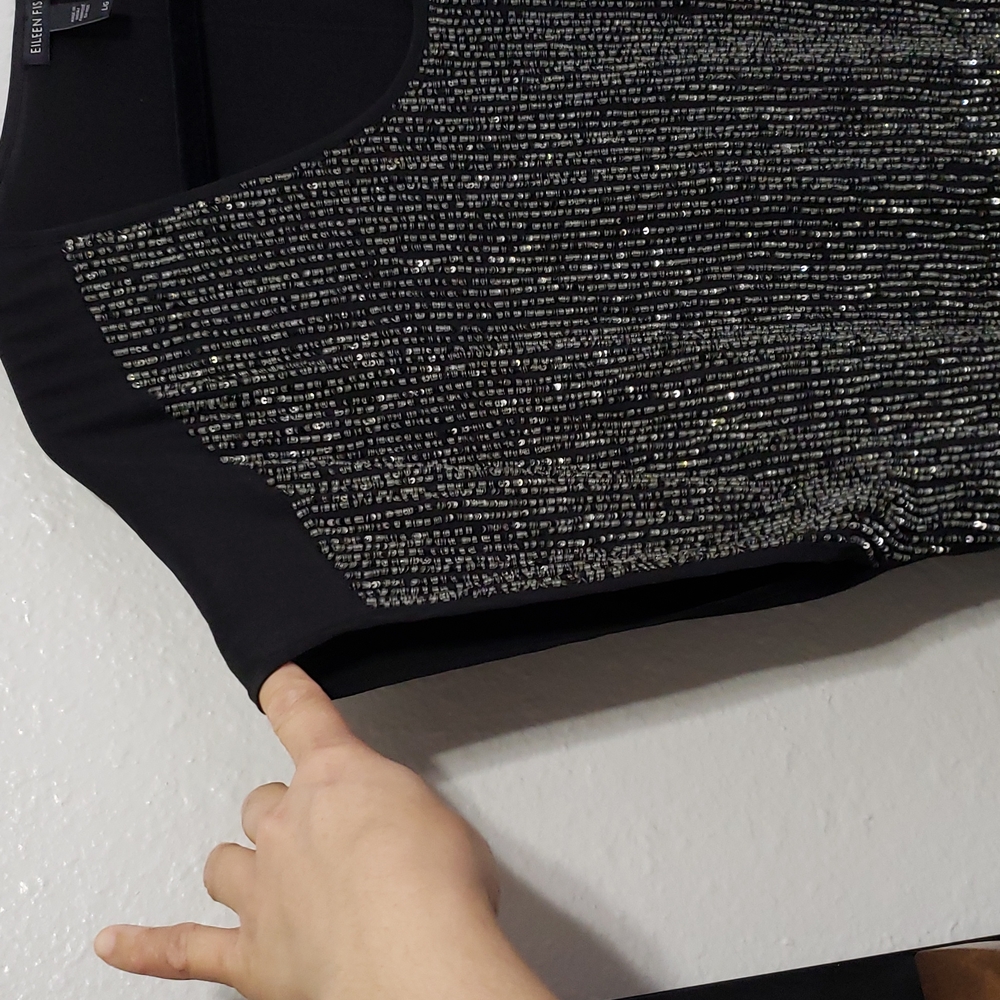 Eileen Fisher Black and Silver Beaded Blouse - Picture 5 of 11